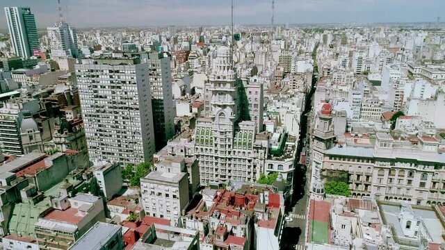 Barolo Palace. Aerial drone view. Travelling out of the Palace. Buenos Aires - Argentina
