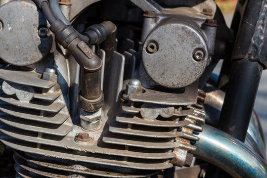 Close up of an engine in a motorcycle