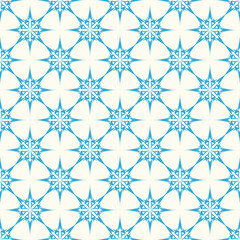 Blue stars pattern on white seamless vector backdrop.