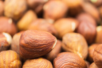 Hazelnuts close-up top view