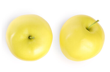 yellow apple isolated on white background with clipping path and full depth of field. Top view. Flat lay.