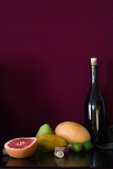 still life with wine and fruits
