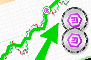 Emercoin going up; Emercoin EMC cryptocurrency price up; flying rate up success growth price chart (place for text, price)
