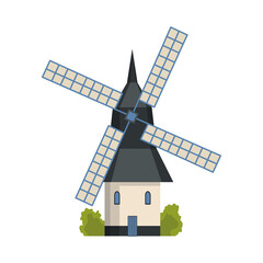 Traditional ancient european windmill building. Old rural windmill, village farm building. Alternative energy generation windmil. Medieval wind mill farm © the8monkey
