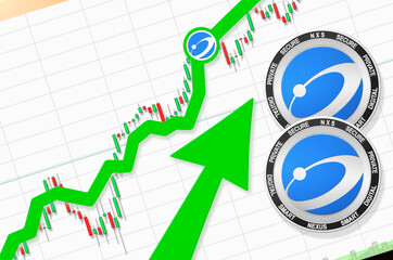 Nexus going up; Nexus NXS cryptocurrency price up; flying rate up success growth price chart (place for text, price)
