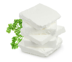 Feta cheese isolated on white background. With clipping path and full depth of field