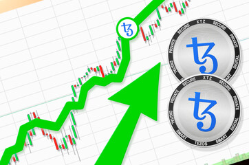 Tezos going up; Tezos XTZ cryptocurrency price up; flying rate up success growth price chart (place for text, price)
