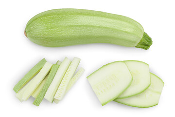 zucchini or marrow isolated on white background with clipping path and full depth of field. Top view. Flat lay