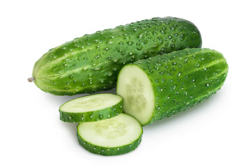 Sliced cucumber isolated on white background with clipping path and full depth of field,