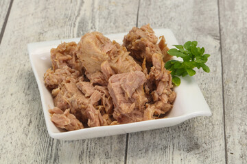 Canned tuna fish in the bowl