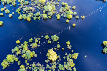 Fototapeta na wymiar Scenic aerial view of high water in spring time
