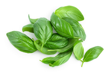 Fresh basil leaf isolated on white background with clipping path and full depth of field. Top view. Flat lay
