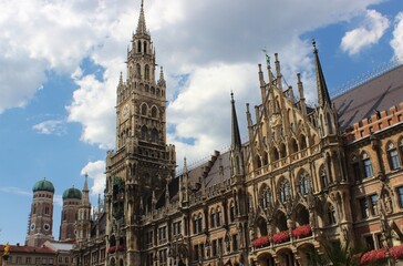 Fototapeta na wymiar View on the main town hall with clock tower on Marien Square or Marienplatz in Munich