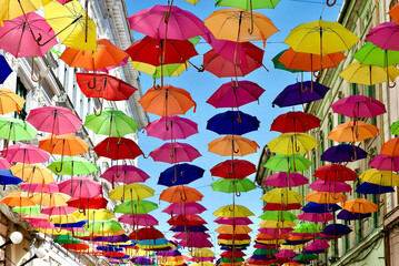 image of artistic installation of umbrellas in Timisoara