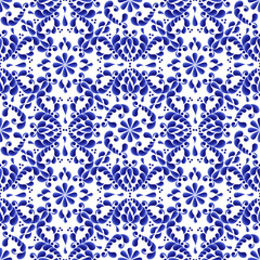 Seamless floral stylized pattern made in the technique of Russian folk art Gzhel.	
