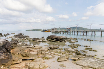 old pier, Saracen bay beach, Koh Rong Samloem island, Sihanoukville, Cambodia.