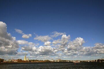 Peter and Pauls cathedral at Peter and Pauls fortress. Saint-Petersburg, Russia. Color photo.