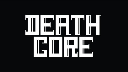 Custom display logo font of Death Core in dimensional style with abstract drop shadow and white color on black background