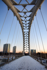 Naklejka premium Arch Bridge view in a frozen winter morning