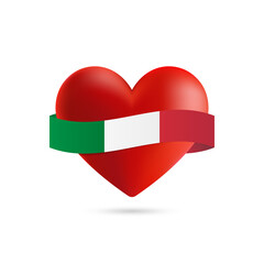 Heart with waving Italy flag. Vector illustration.