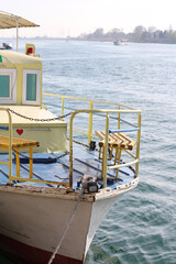 Old roar boat on River. Azerbaijan