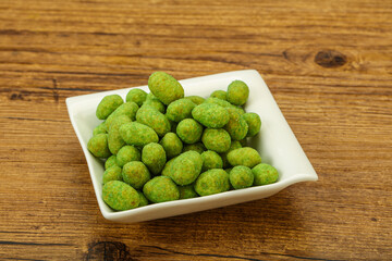 Spicy wasabi peanuts in the bowl