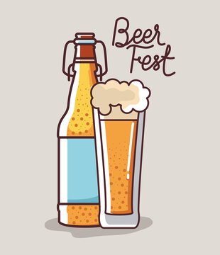 Beer glass and bottle design, Festival day pub alcohol bar and drink theme Vector illustration