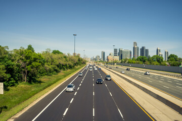 Aerial view of a Canadian highway in a summer day