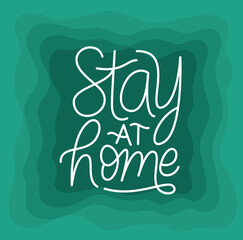 Stay at home lettering design of Happiness positivity and covid 19 virus theme Vector illustration