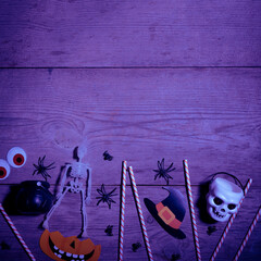 halloween decoration over old wood background