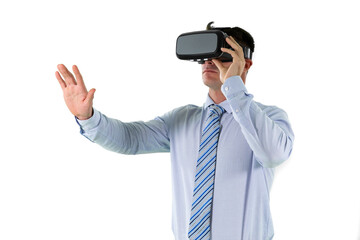 Caucasian businessman wearing a Virtual Reality headset
