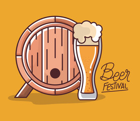 Beer glass and barrel design, Festival day pub alcohol bar and drink theme Vector illustration