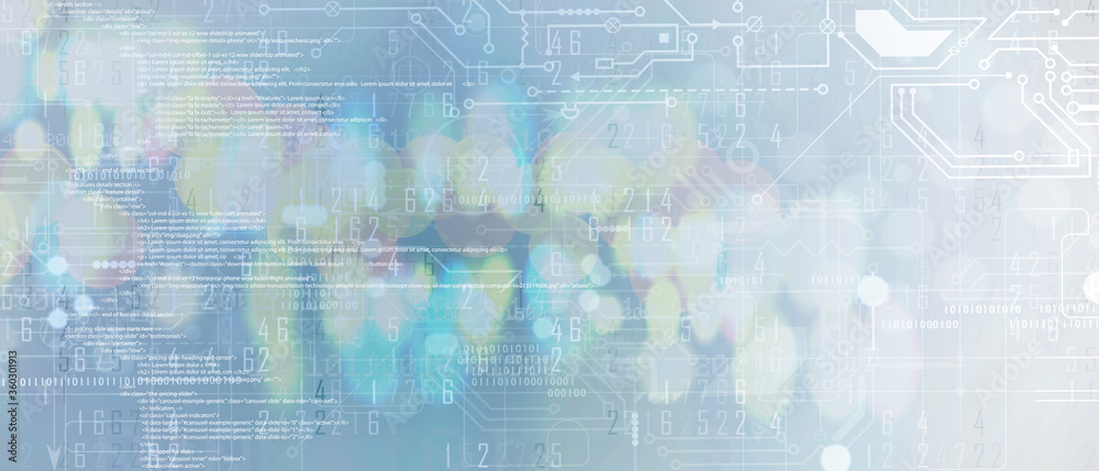 Aufkleber Software development abstract technology code and script background