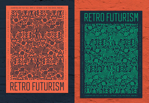 Abstract Geometric Poster Layout with Mono Line Style
