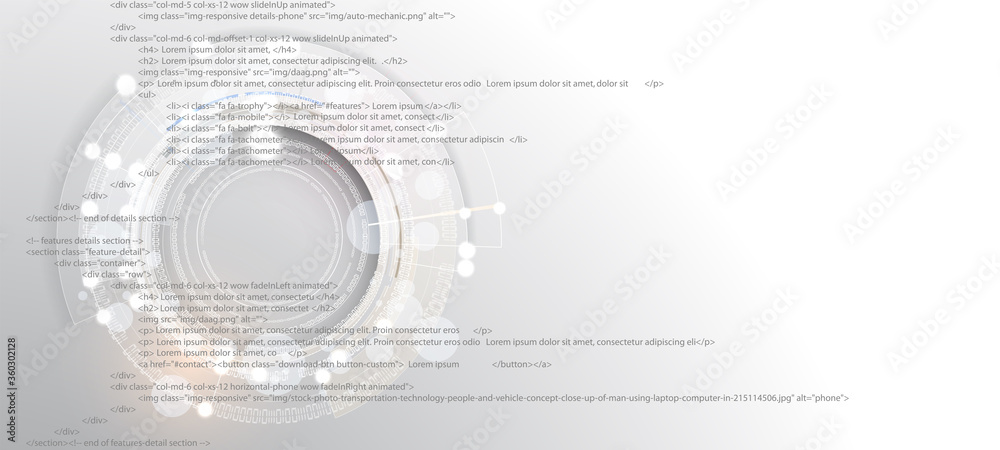 Aufkleber Software development abstract technology code and script background