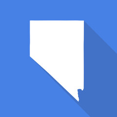 Nevada white map  flat simple style with long shadow on blue background. State border. Vector Illustration