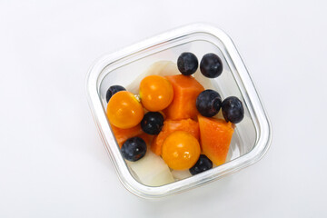 Sliced fruit mix in the box