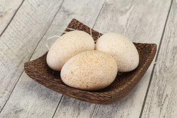 Three big raw turkey egg