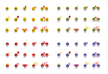 Smileys, Icon-Set, gelb, gr&uuml;n-ros&eacute;, rot-ros&eacute;, blau-