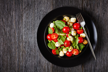 View from above on caprese salad with mozzarella