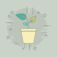Plants in flower pot line icon. Vector illustration