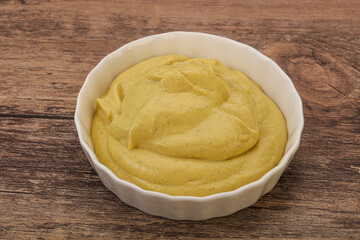Dijon mustard sauce in the bowl
