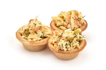 Tartlets with filling, isolated on white background