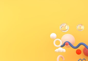 Geometric shapes on yellow background, 3d