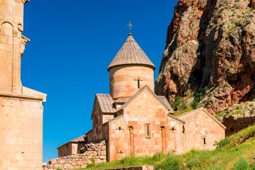 Noravank monastery on a red rock summer morning, a famous landmark of Armenia