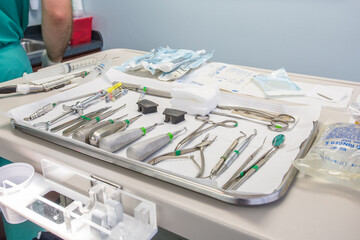 Oral Surgery Dental Instruments on Tray Table