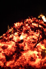 Fire. A flame on a black background. A background for designers. Colors of hell. Abstract fiery texture.