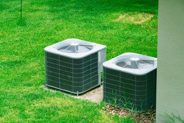 home air conditioner compressor system in backyard