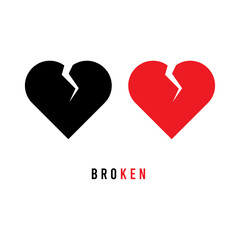Broken heart icon . Bad health . Symbol of divorce . Red and Black broken hearts isolated on white