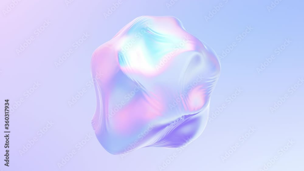 Aufkleber 3D animation of Abstract smooth liquid shape. Holographic cloth ball with ripples waving on wind. 4k seamless loop 3D animation.